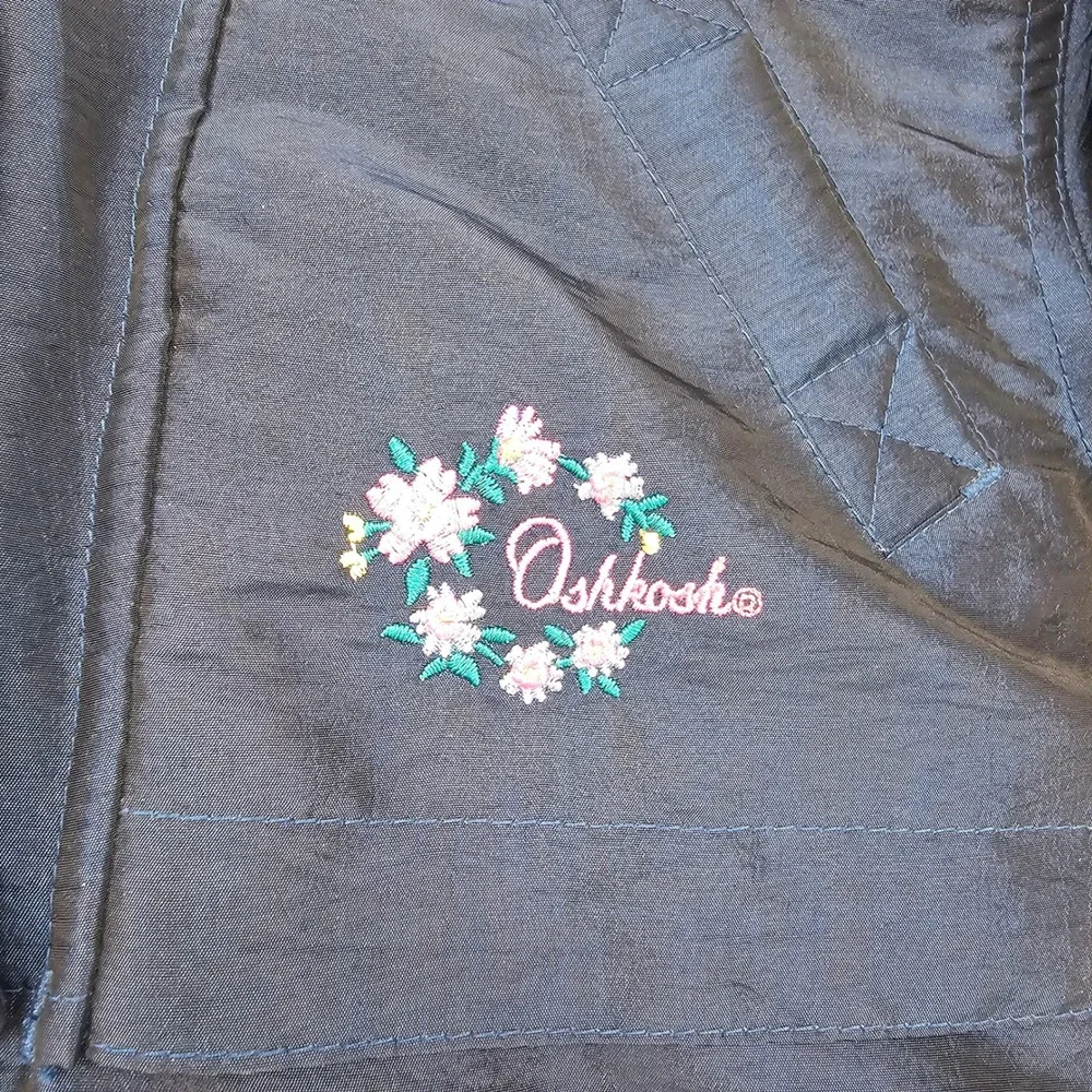 Vintage 90s OshKosh B'gosh Girls 4T Winter Coat Navy Floral Retro Hood Faux Fur